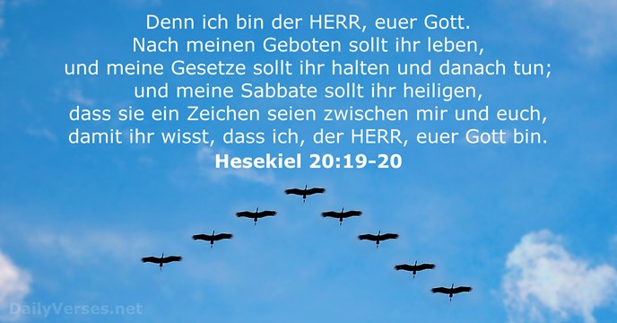 Denn ich bin der HERR, euer Gott. Nach meinen Geboten sollt ihr… Hesekiel 20:19-20