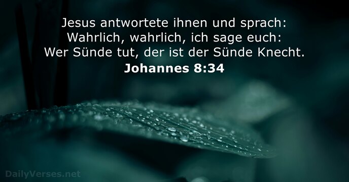 Jesus antwortete ihnen und sprach: Wahrlich, wahrlich, ich sage euch: Wer Sünde… Johannes 8:34