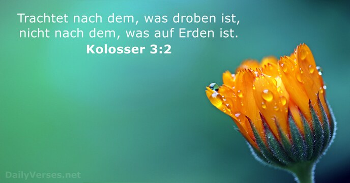 Trachtet nach dem, was droben ist, nicht nach dem, was auf Erden ist. Kolosser 3:2