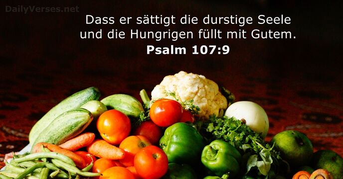 Dass er sättigt die durstige Seele und die Hungrigen füllt mit Gutem. Psalm 107:9