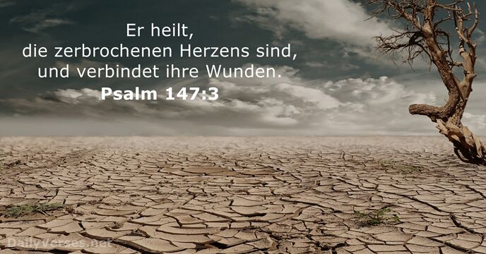 Er heilt, die zerbrochenen Herzens sind, und verbindet ihre Wunden. Psalm 147:3