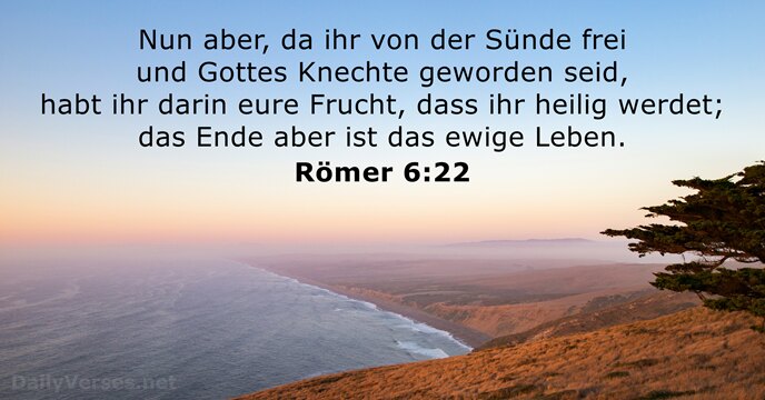 Nun aber, da ihr von der Sünde frei und Gottes Knechte geworden… Römer 6:22