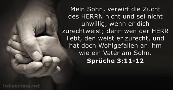 Mein Sohn, verwirf die Zucht des HERRN nicht und sei nicht unwillig… Sprüche 3:11-12