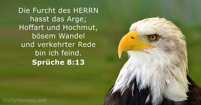 Die Furcht des HERRN hasst das Arge; Hoffart und Hochmut, bösem Wandel… Sprüche 8:13