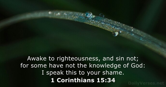 Awake to righteousness, and sin not; for some have not the knowledge… 1 Corinthians 15:34