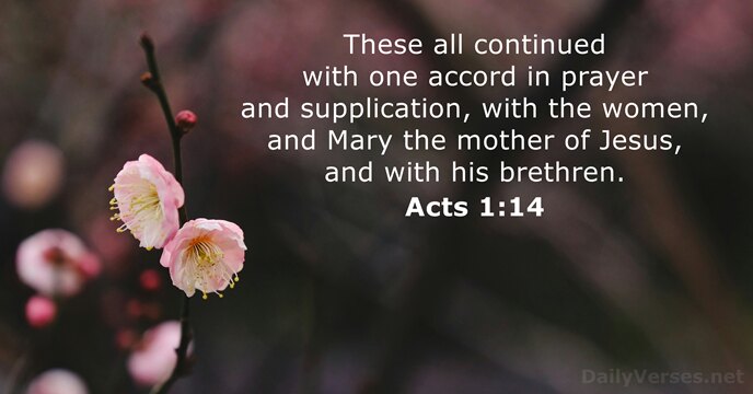 These all continued with one accord in prayer and supplication, with the… Acts 1:14