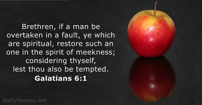 Brethren, if a man be overtaken in a fault, ye which are… Galatians 6:1