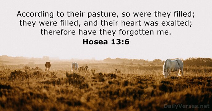 According to their pasture, so were they filled; they were filled, and… Hosea 13:6