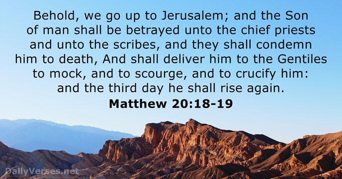 Behold, we go up to Jerusalem; and the Son of man shall… Matthew 20:18-19