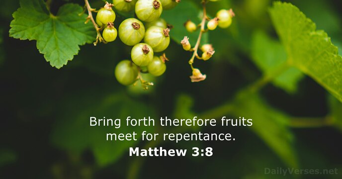 Bring forth therefore fruits meet for repentance. Matthew 3:8