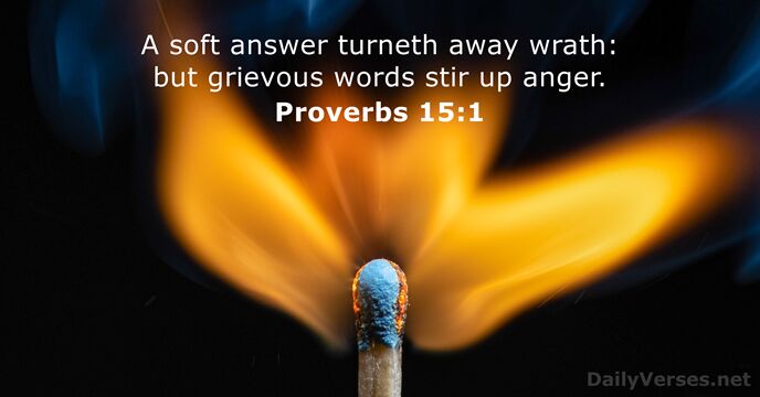 A soft answer turneth away wrath: but grievous words stir up anger. Proverbs 15:1
