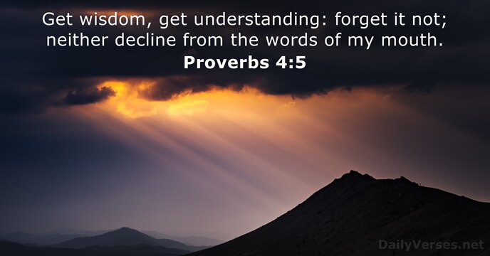 Get wisdom, get understanding: forget it not; neither decline from the words… Proverbs 4:5