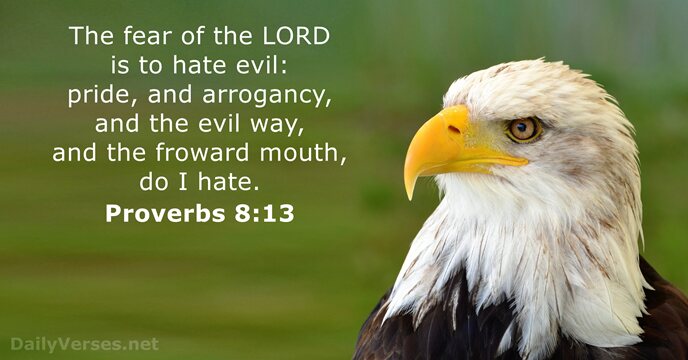 The fear of the LORD is to hate evil: pride, and arrogancy… Proverbs 8:13
