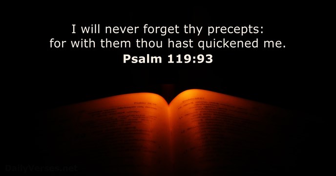 I will never forget thy precepts: for with them thou hast quickened me. Psalm 119:93