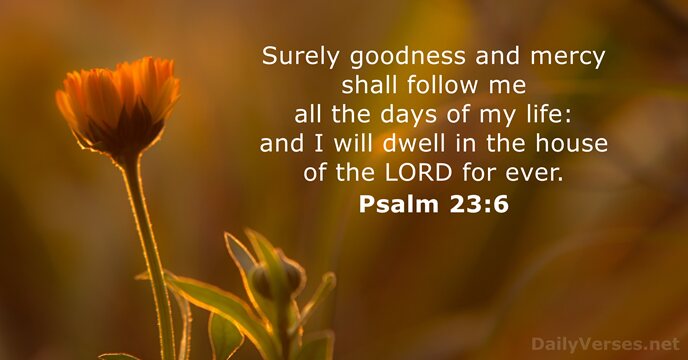 Surely goodness and mercy shall follow me all the days of my… Psalm 23:6