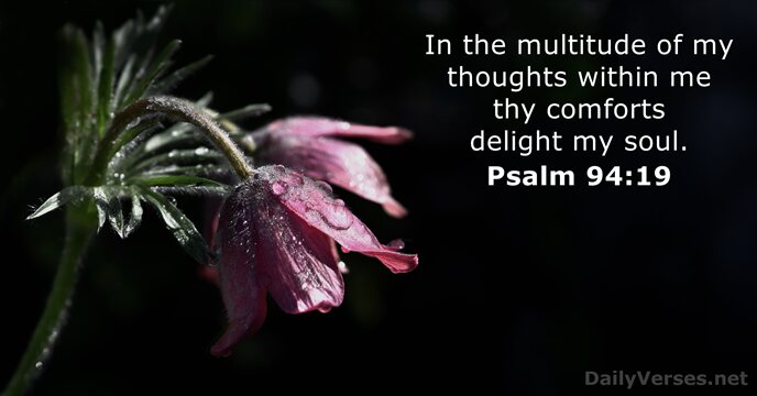 In the multitude of my thoughts within me thy comforts delight my soul. Psalm 94:19