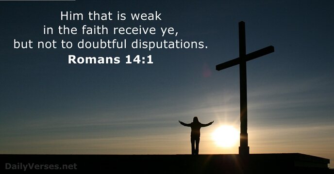 Him that is weak in the faith receive ye, but not to doubtful disputations. Romans 14:1