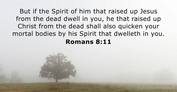 But if the Spirit of him that raised up Jesus from the… Romans 8:11