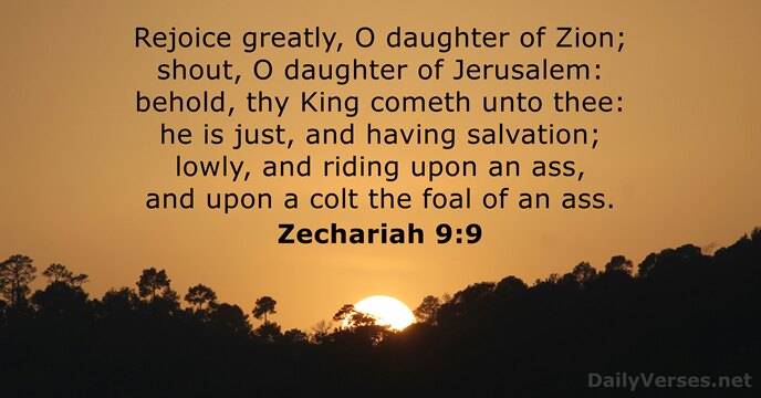 Rejoice greatly, O daughter of Zion; shout, O daughter of Jerusalem: behold… Zechariah 9:9