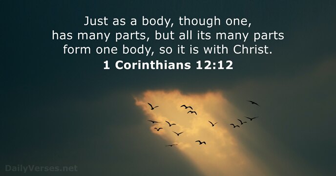 Just as a body, though one, has many parts, but all its… 1 Corinthians 12:12
