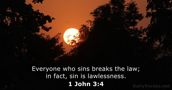 Everyone who sins breaks the law; in fact, sin is lawlessness. 1 John 3:4