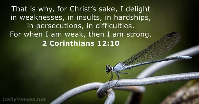 That is why, for Christ’s sake, I delight in weaknesses, in insults… 2 Corinthians 12:10