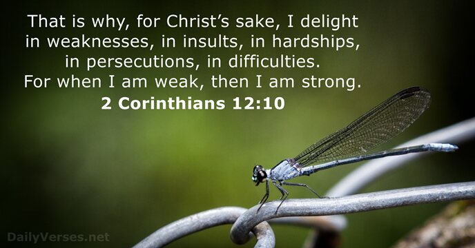 That is why, for Christ’s sake, I delight in weaknesses, in insults… 2 Corinthians 12:10