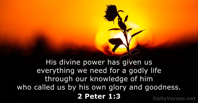 His divine power has given us everything we need for a godly… 2 Peter 1:3