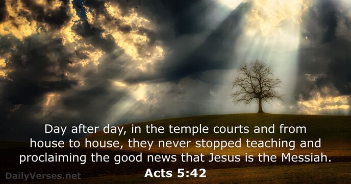 Day after day, in the temple courts and from house to house… Acts 5:42