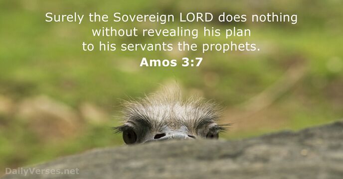 Surely the Sovereign LORD does nothing without revealing his plan to his… Amos 3:7