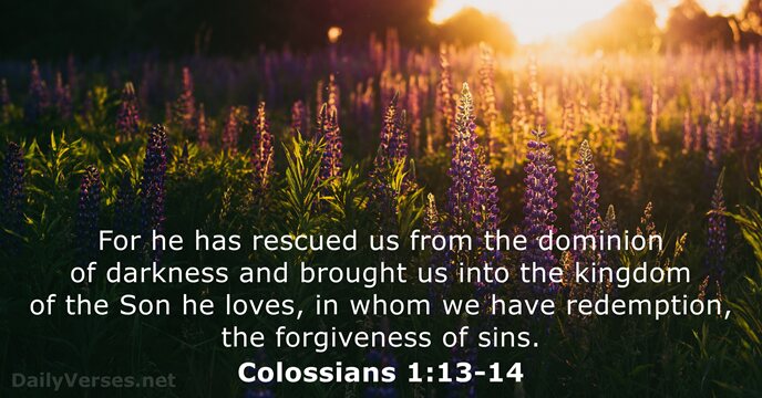For he has rescued us from the dominion of darkness and brought… Colossians 1:13-14