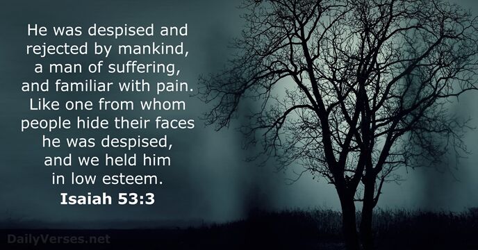 He was despised and rejected by mankind, a man of suffering, and… Isaiah 53:3