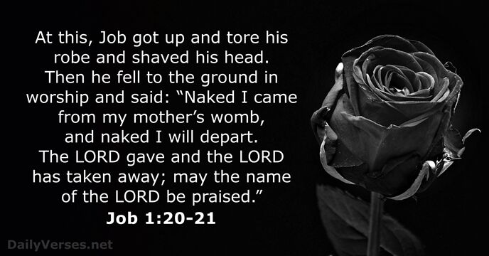 At this, Job got up and tore his robe and shaved his… Job 1:20-21