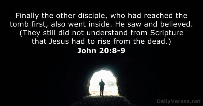 Finally the other disciple, who had reached the tomb first, also went… John 20:8-9