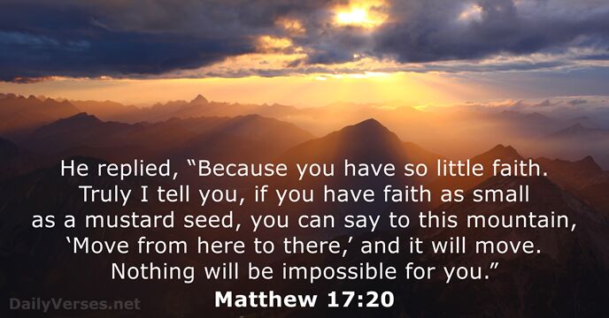 He replied, “Because you have so little faith. Truly I tell you… Matthew 17:20