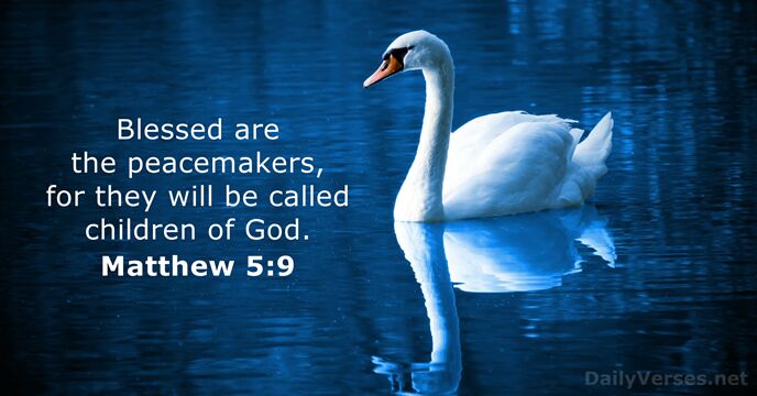 Blessed are the peacemakers, for they will be called children of God. Matthew 5:9