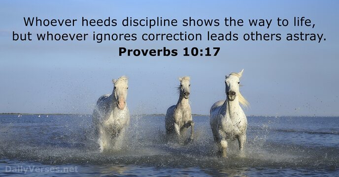 Whoever heeds discipline shows the way to life, but whoever ignores correction… Proverbs 10:17