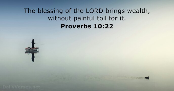 The blessing of the LORD brings wealth, without painful toil for it. Proverbs 10:22