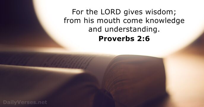 For the LORD gives wisdom; from his mouth come knowledge and understanding. Proverbs 2:6