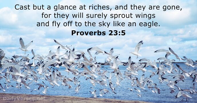 Cast but a glance at riches, and they are gone, for they… Proverbs 23:5