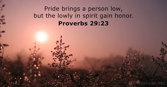Pride brings a person low, but the lowly in spirit gain honor. Proverbs 29:23