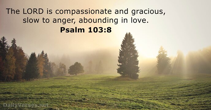 The LORD is compassionate and gracious, slow to anger, abounding in love. Psalm 103:8