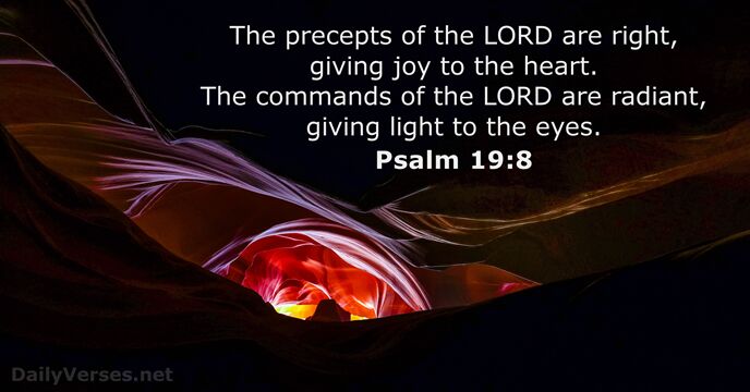 The precepts of the LORD are right, giving joy to the heart… Psalm 19:8