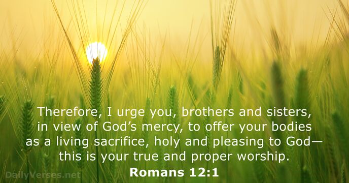 Therefore, I urge you, brothers and sisters, in view of God’s mercy… Romans 12:1
