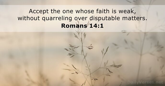 Accept the one whose faith is weak, without quarreling over disputable matters. Romans 14:1