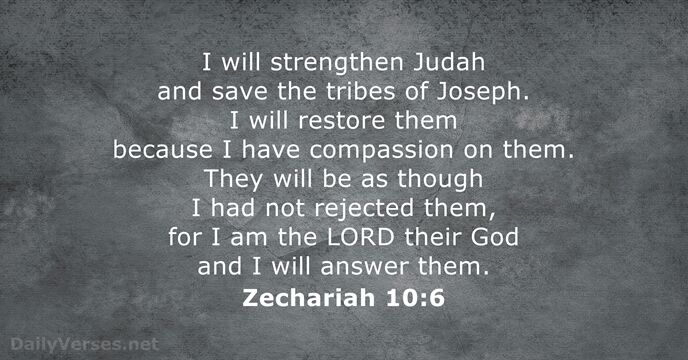 I will strengthen Judah and save the tribes of Joseph. I will… Zechariah 10:6