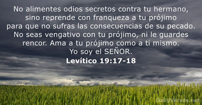 No alimentes odios secretos contra tu hermano, sino reprende con franqueza a… Levítico 19:17-18