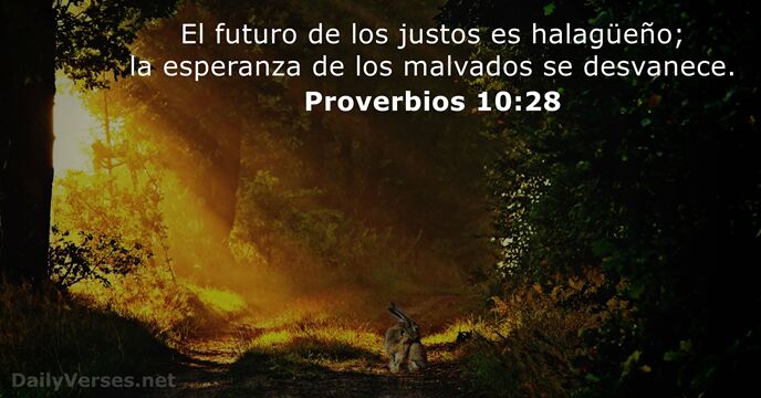 El futuro de los justos es halagüeño; la esperanza de los malvados se desvanece. Proverbios 10:28