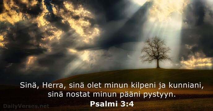 Sinä, Herra, sinä olet minun kilpeni ja kunniani, sinä nostat minun pääni pystyyn. Psalmi 3:4