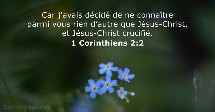 Car j'avais décidé de ne connaître parmi vous rien d’autre que Jésus-Christ… 1 Corinthiens 2:2